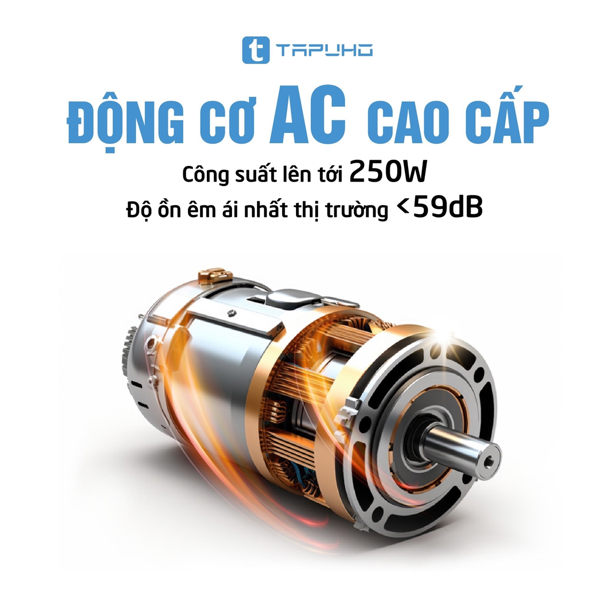 Động cơ công suất cao nhưng hoạt động êm ái của máy ép chậm Tapuho TSJ68