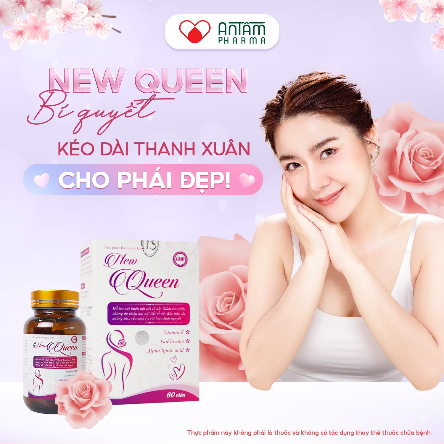 Viên uống New Queen - Hỗ Trợ Cải Thiện Nội Tiết Tố Nữ, Giảm Bốc Hỏa - Hộp 1 Lọ x 60 Viên